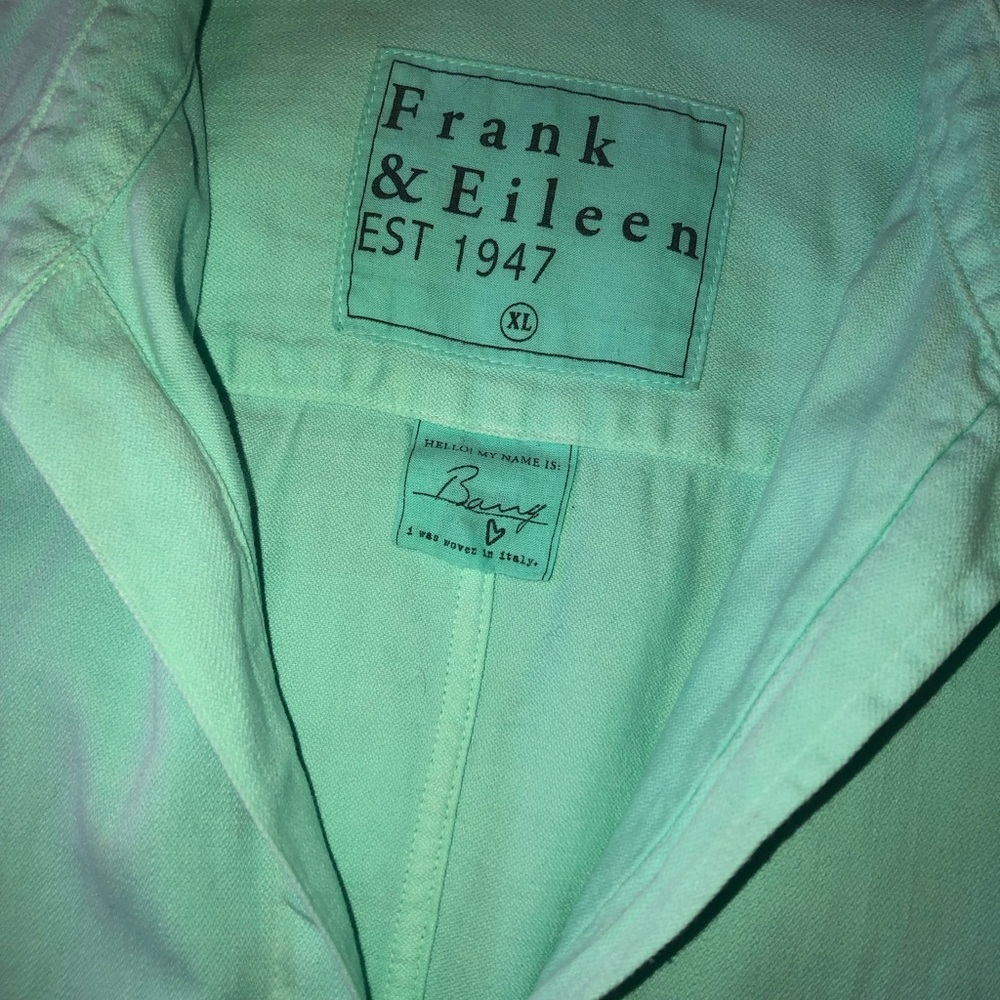 Frank & Eileen Barry famous denim spearmint green button down Shirt